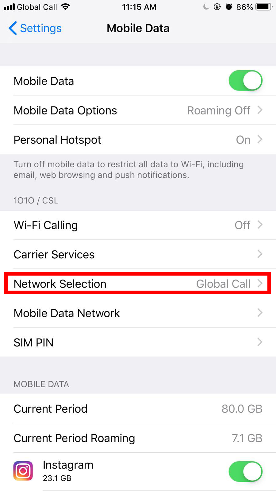 Manual Network Selection Step 2