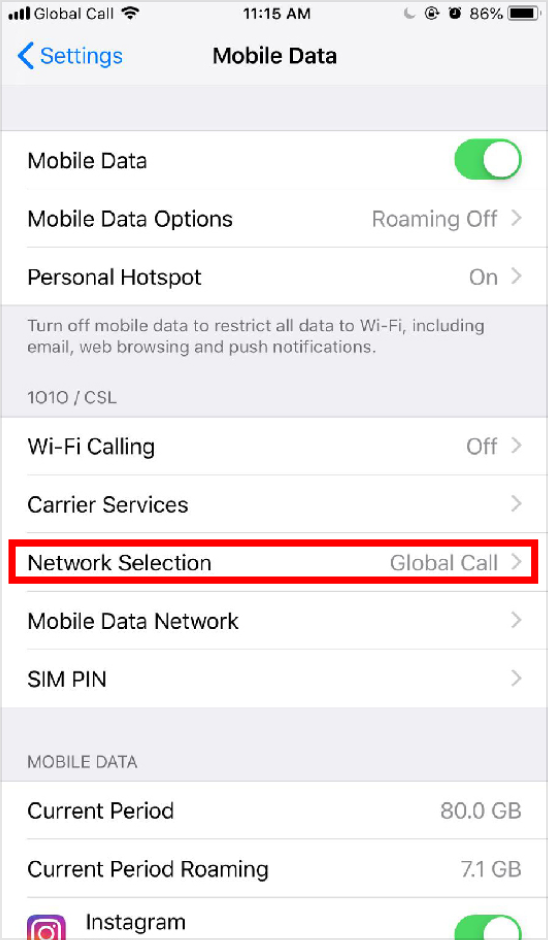 Network Selection: 2. Select "Network Selection"