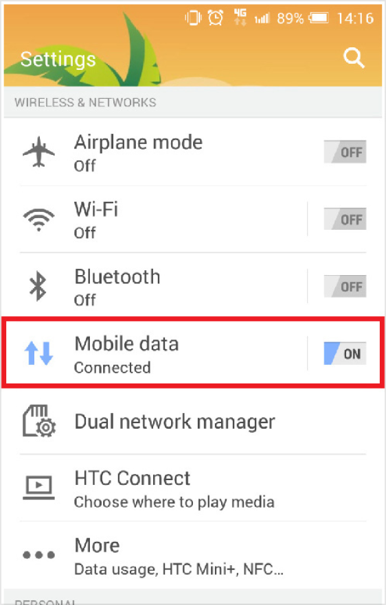 Android APN Setting: 1. Enter to "Setting" Menu & select "Mobile Data"