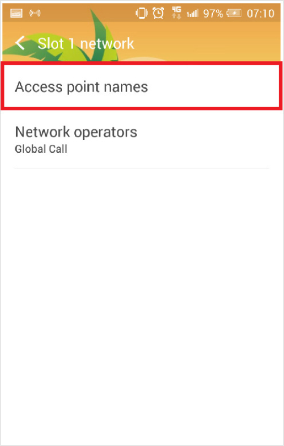 Android APN Setting: 2. Select "Access Point Name"