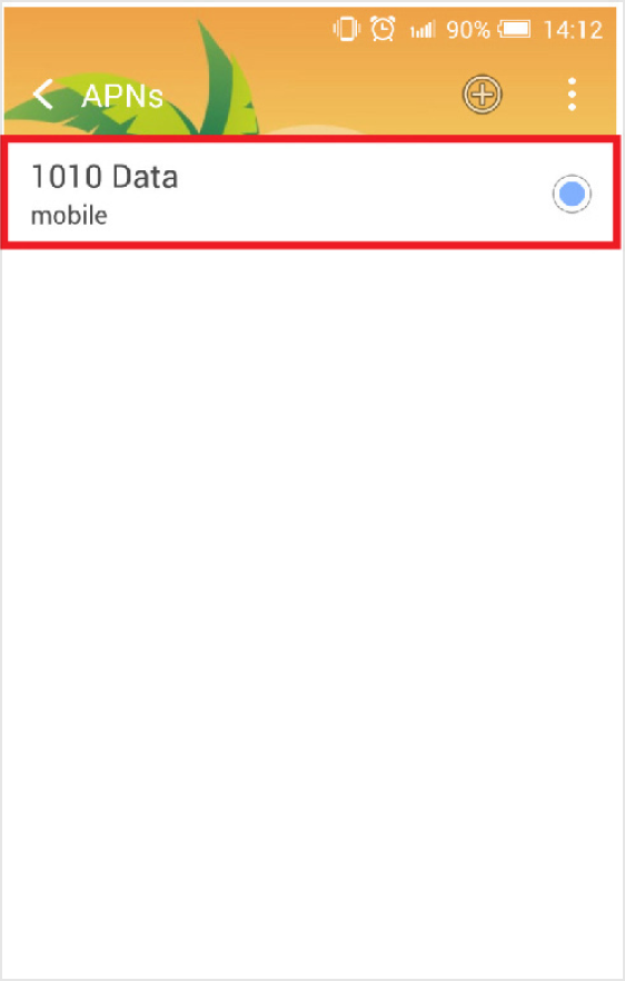 Android APN Setting: 3. Select "1010 Data"