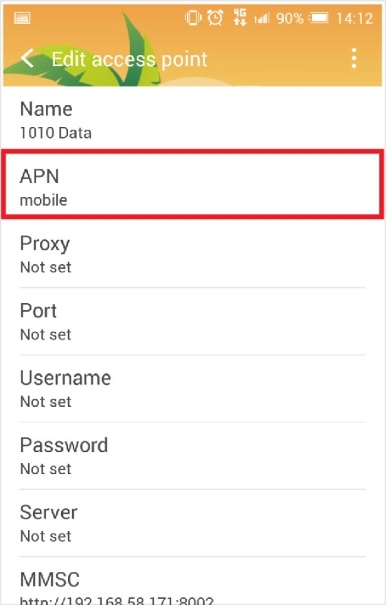 Android APN Setting: 4. Select "APN"