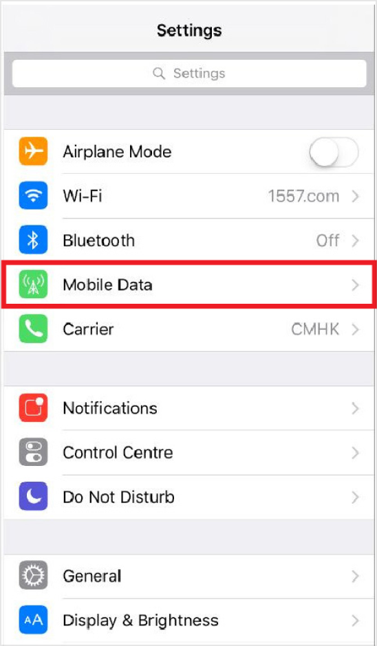 iOS APN Setting: 1. Enter to "Setting" Menu & select "Mobile Data"